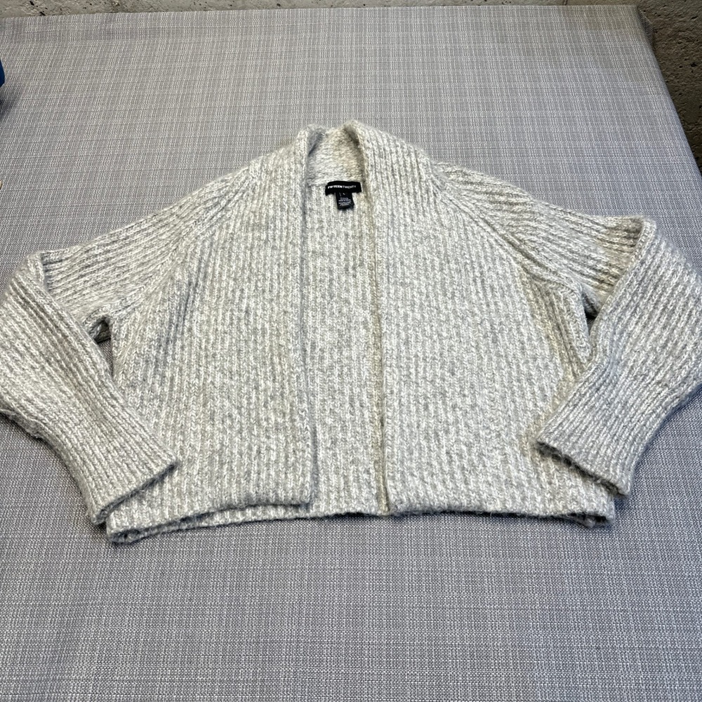 Soft Cozy Chunky Knit Cardigan Large Gray Open Front Minimalist Layering